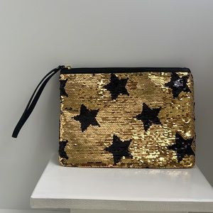 Gold and Black Sequin vegan leather Clutch